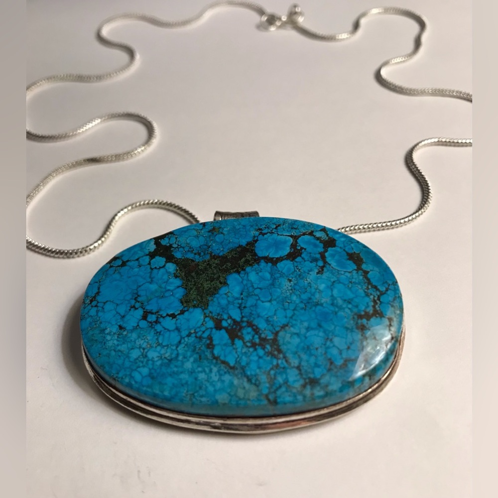 Turquoise Stamped Solid 925 Sterling Silver Necklace